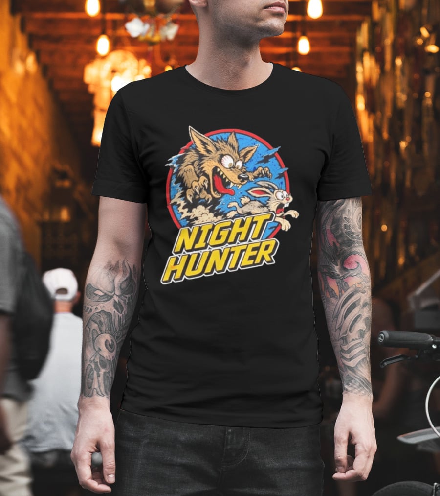 Night Hunter Coyote And Rabbit Chase Epic Predator Prey Adventure T-Shirt