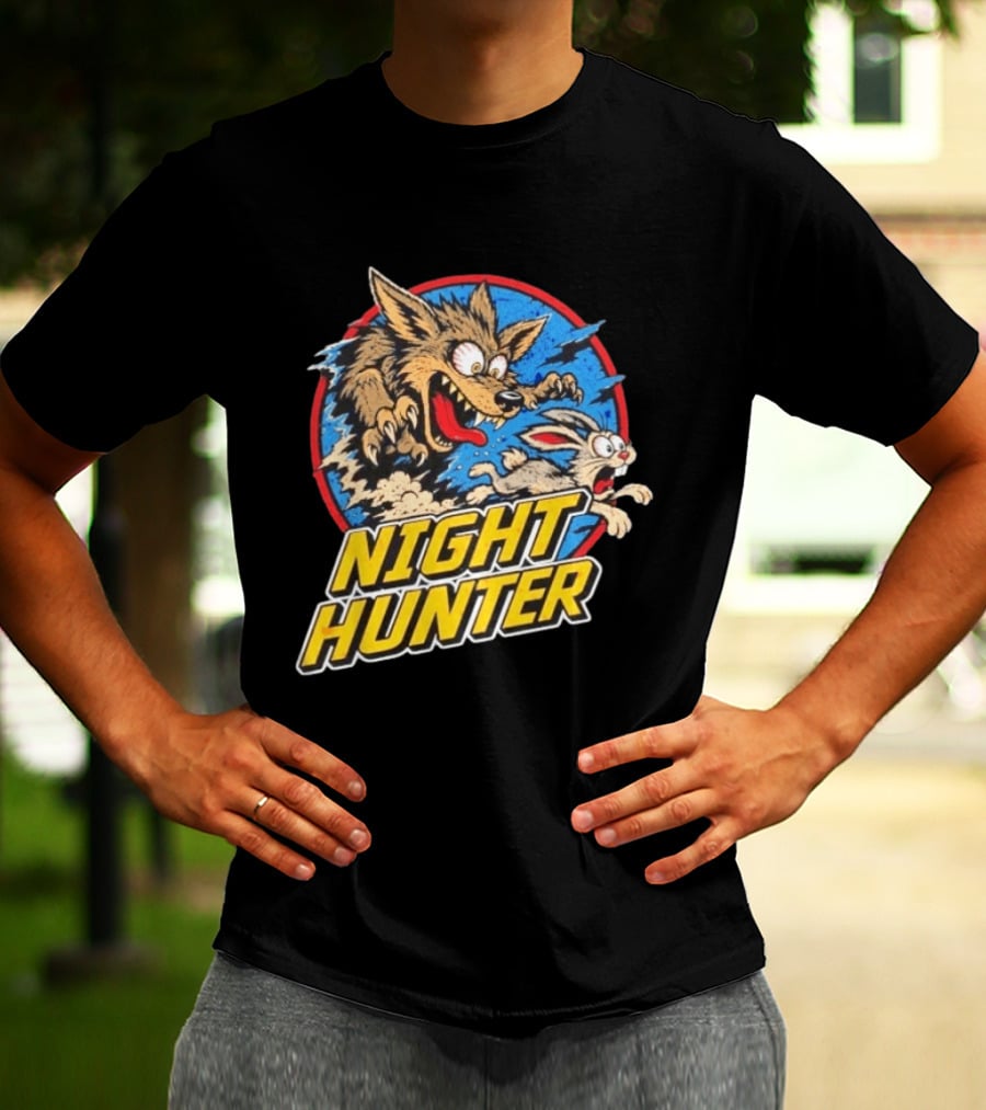 Night Hunter Coyote And Rabbit Chase Epic Predator Prey Adventure T-Shirt
