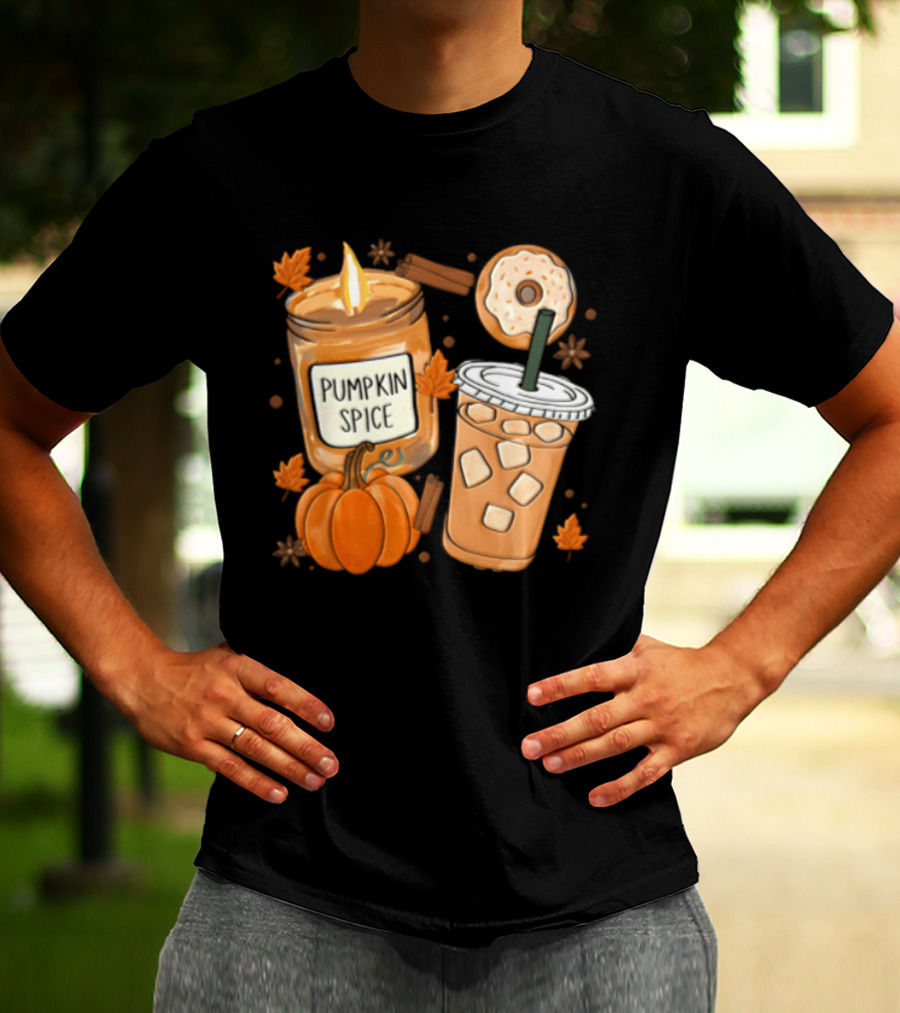 Pumpkin Spice Candle Iced Coffee Donut Autumn Aesthetic T-Shirt