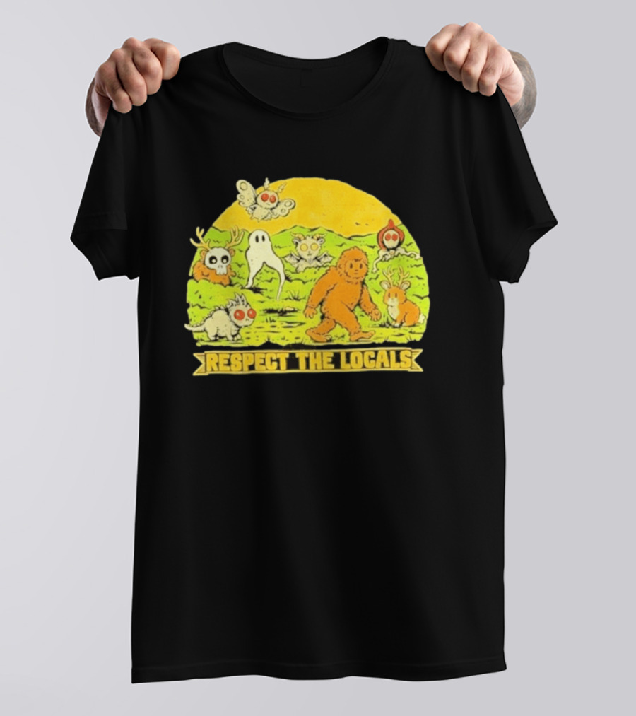 Respect The Locals Halloween Creatures Bigfoot Ghost Owl Mothman Cryptids T-Shirt