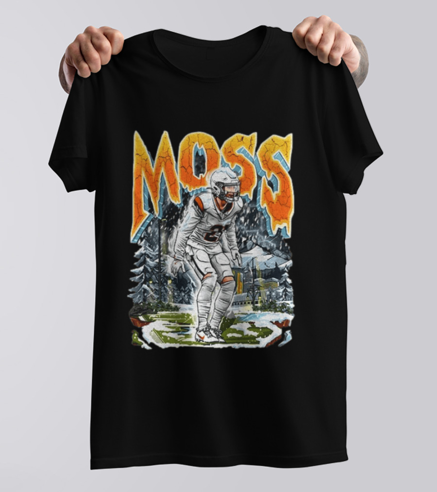 Moss Broncos Country Football Comic Style Winter Sports Scene T-Shirt
