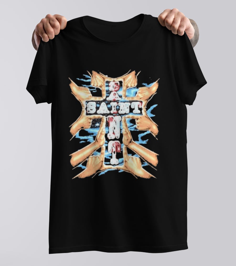 Saint Hands Framing Religious Streetwear Iconography T-Shirt