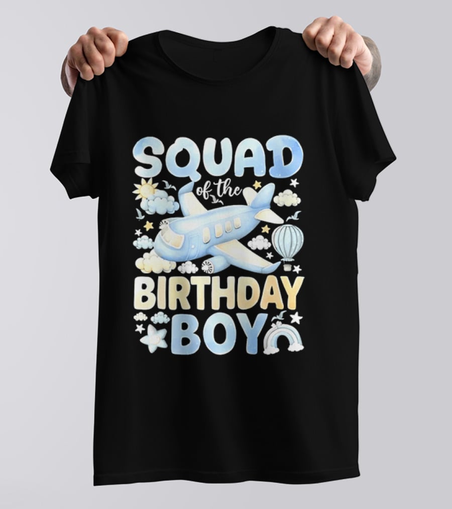 Squad Of The Birthday Boy Airplane Cloud Adventure With Stars And Balloons T-Shirt