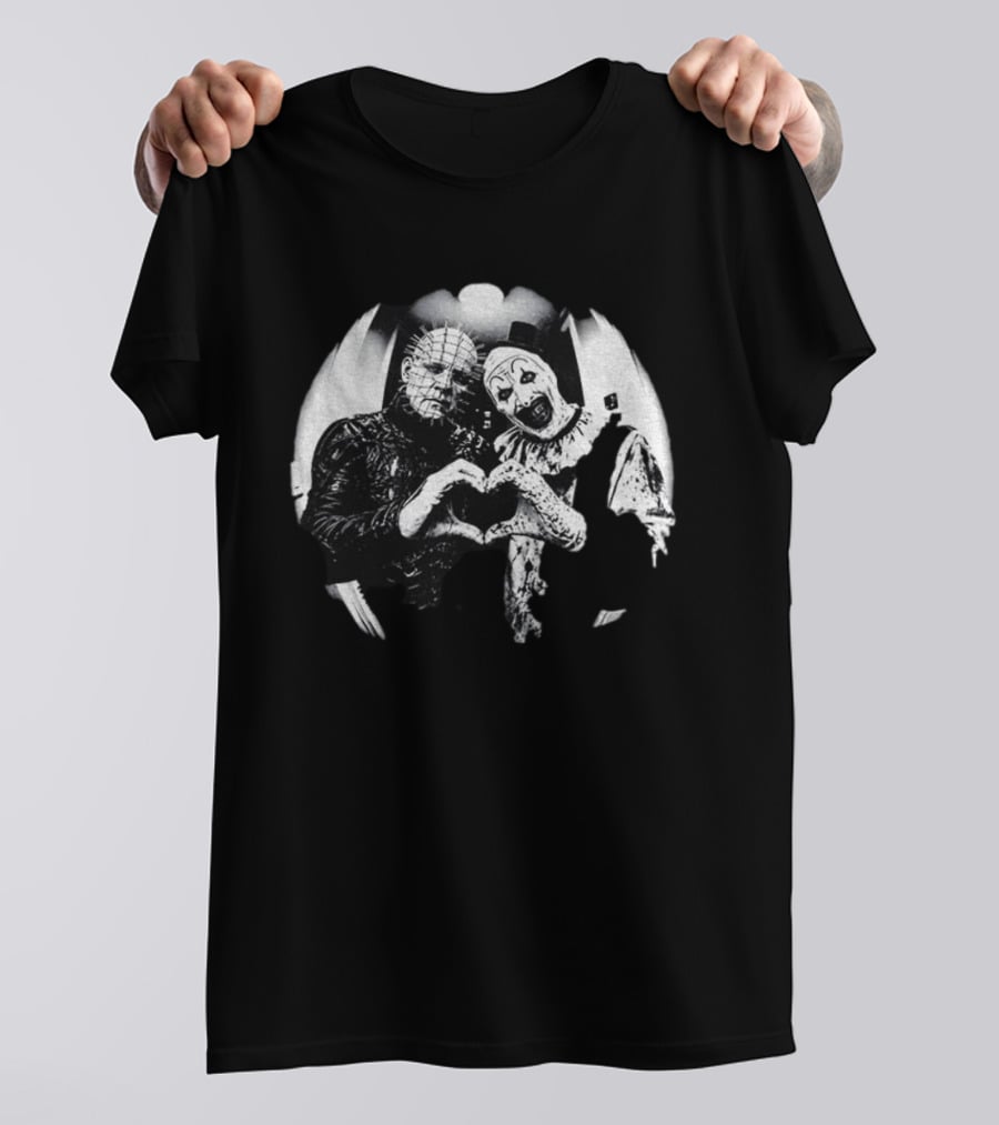 Terrifier Clown Heart Gesture With Pinhead T-Shirt
