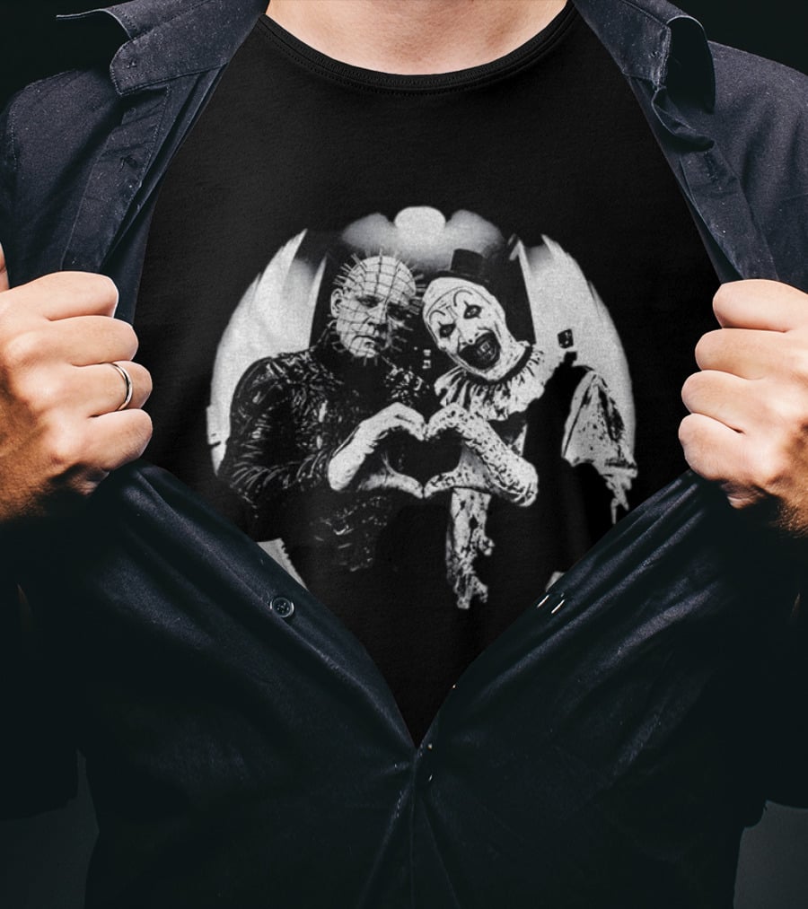 Terrifier Clown Heart Gesture With Pinhead T-Shirt