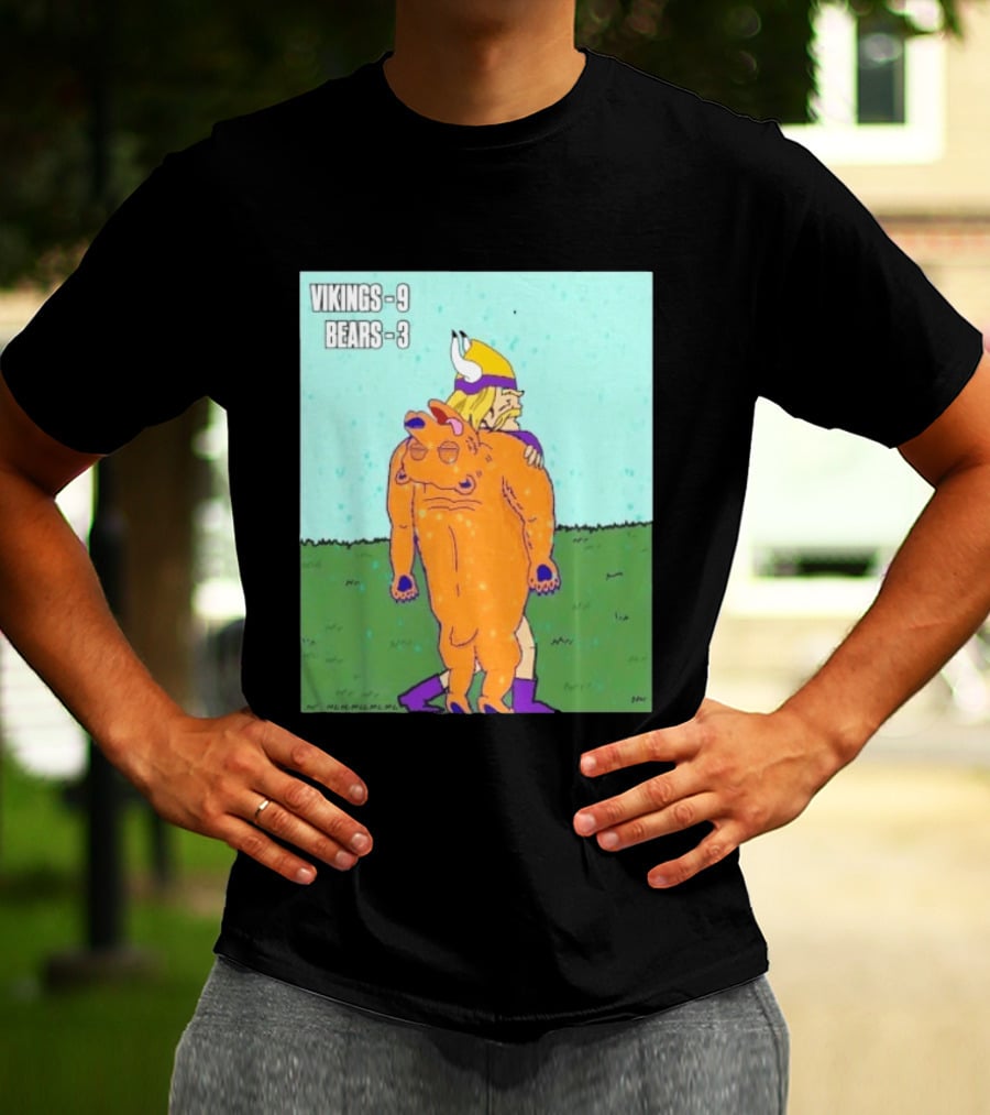 Vikings 9 Bears 3 Cartoon Sports Rivalry Image T-Shirt