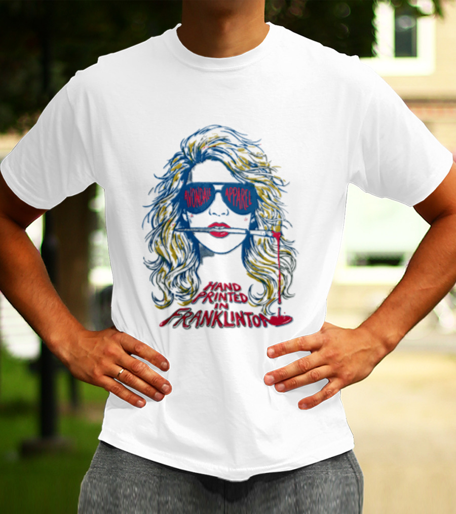Avondale Apparel Hand Printed In Franklinton Woman Sunglasses Paintbrush T-Shirt