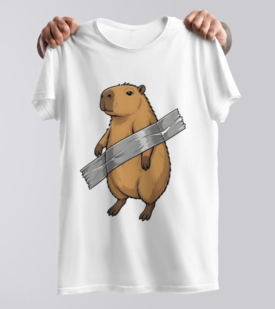 Capybara Holding Duct Tape Rodent Iconic Funny Meme T-Shirt