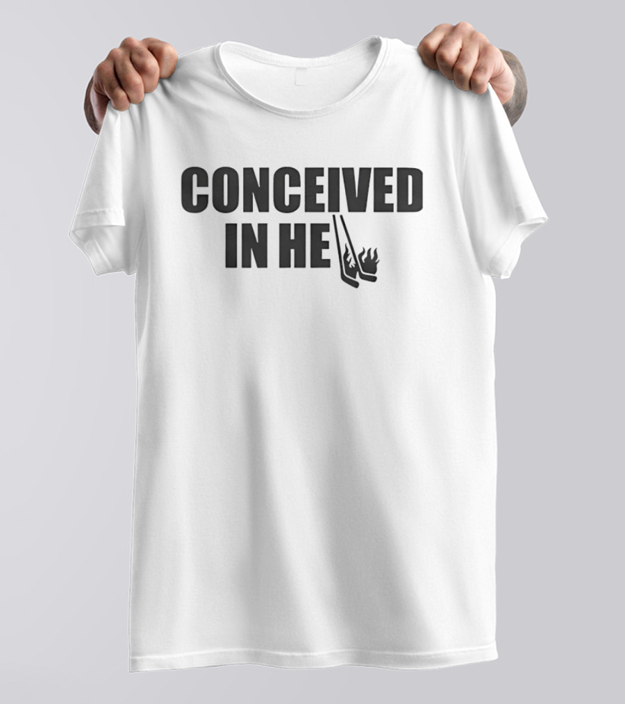 Conceived In Hell Hockey Sticks Flames T-Shirt