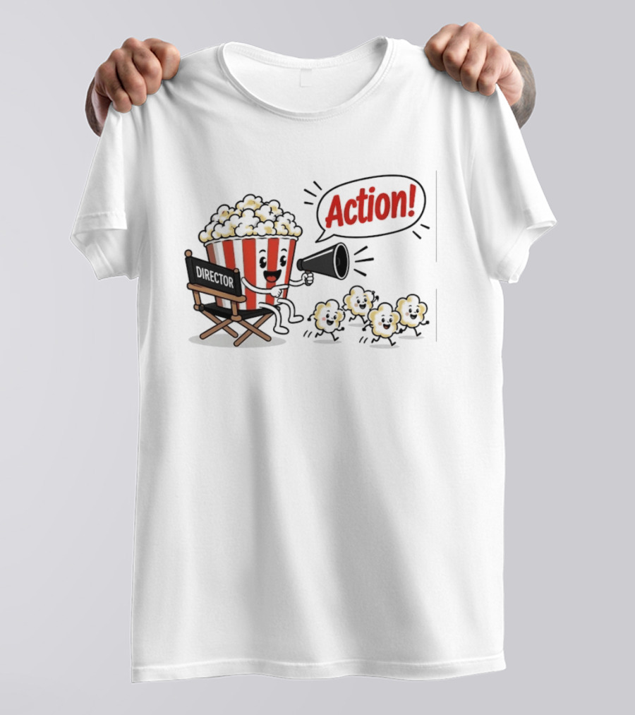 Director Popcorn Calling Action Movie Night Chair Megaphone T-Shirt