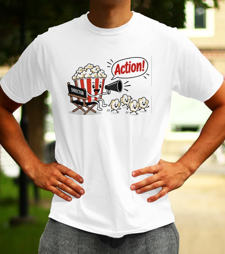 Director Popcorn Calling Action Movie Night Chair Megaphone T-Shirt