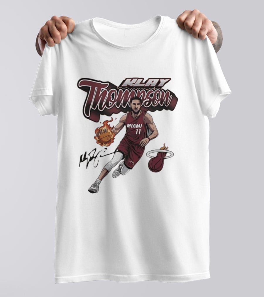 Klay Thompson Miami Heat NBA Basketball Flaming Ball Signature T-Shirt