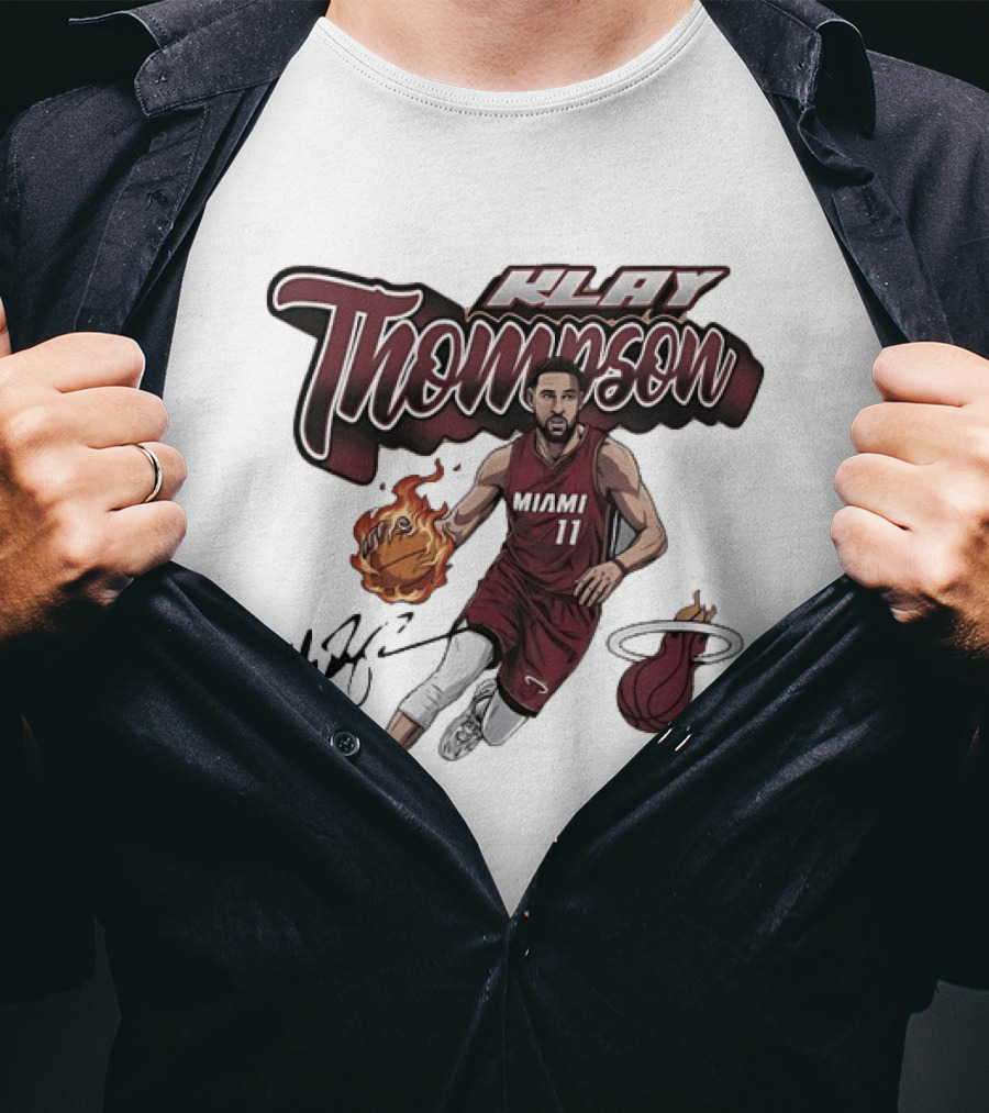 Klay Thompson Miami Heat NBA Basketball Flaming Ball Signature T-Shirt