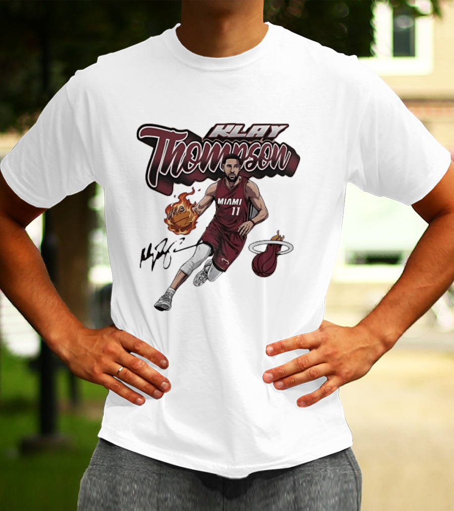 Klay Thompson Miami Heat NBA Basketball Flaming Ball Signature T-Shirt