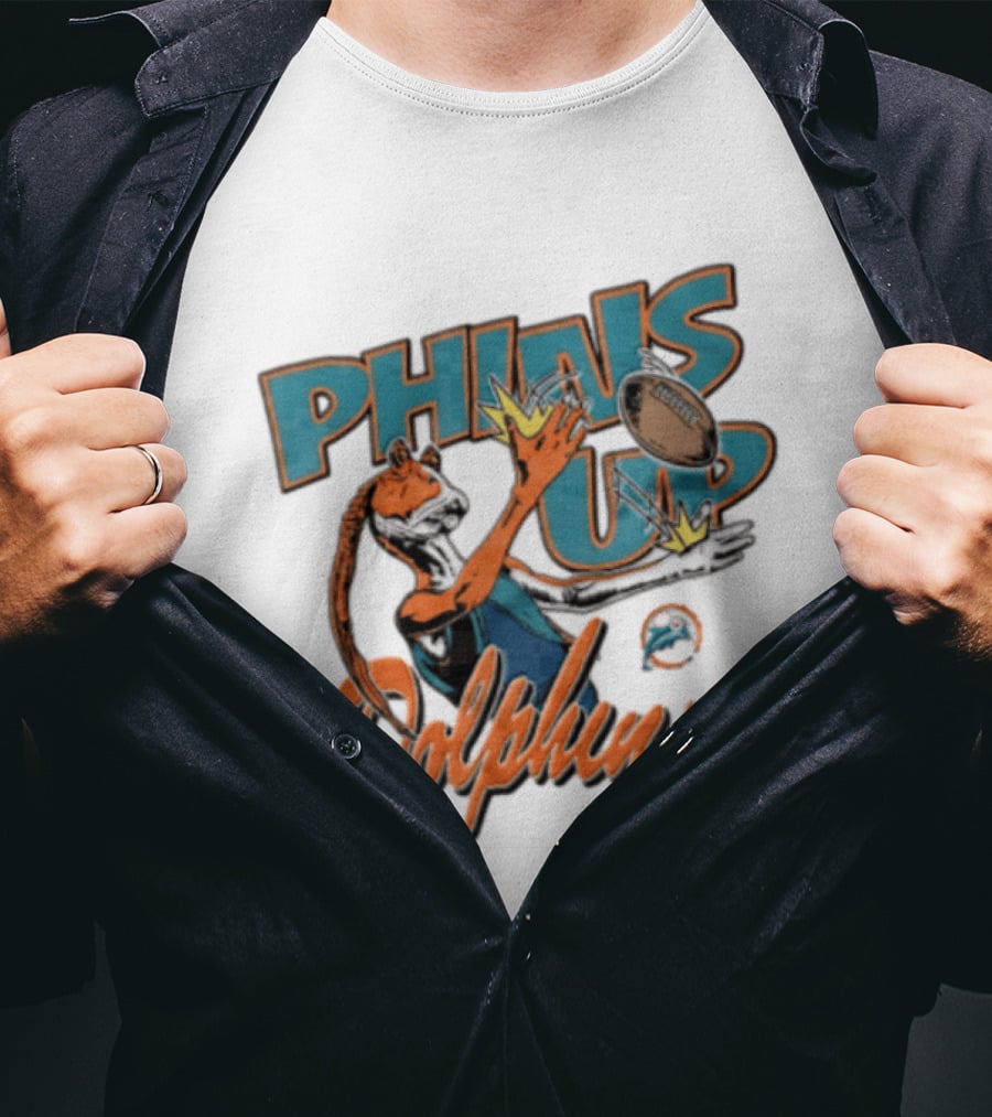 Phins Up Dolphins Jar Jar Binks Catching Football Miami Sports Fan T-Shirt