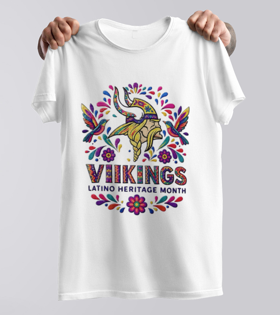 Minnesota Vikings Latino Heritage Month Viking Hummingbirds Floral Folk T-Shirt