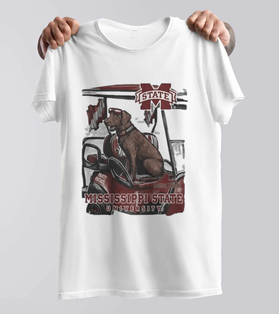 Mississippi State University Bulldogs Party Patrol Brown Lab Golf Cart T-Shirt