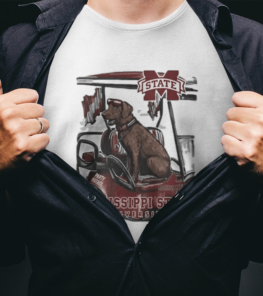 Mississippi State University Bulldogs Party Patrol Brown Lab Golf Cart T-Shirt