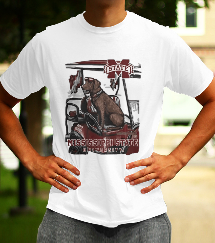 Mississippi State University Bulldogs Party Patrol Brown Lab Golf Cart T-Shirt