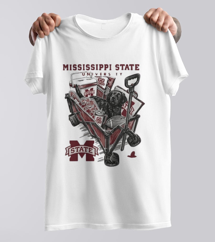 Mississippi State University Go Dawgs Tailgate Wagon With Dog And Drinks T-Shirt
