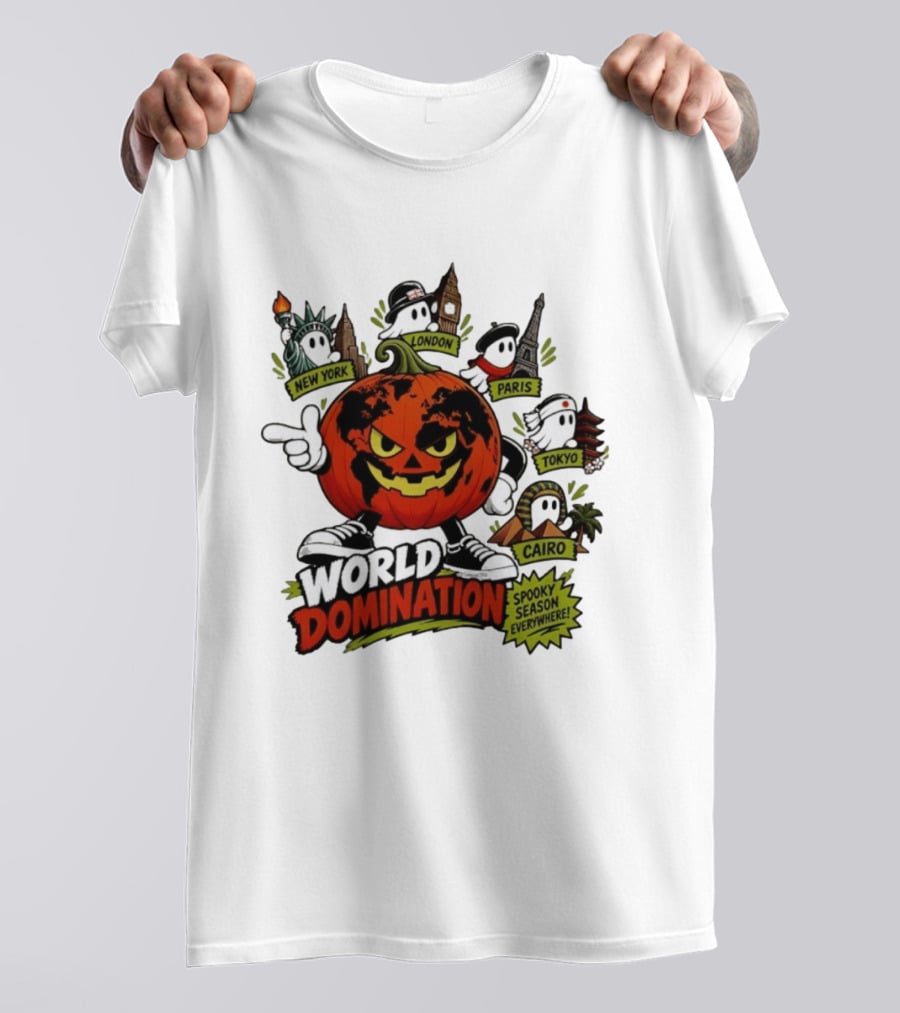 World Domination Pumpkin Spooky Season Everywhere New York London Paris Tokyo Cairo T-Shirt