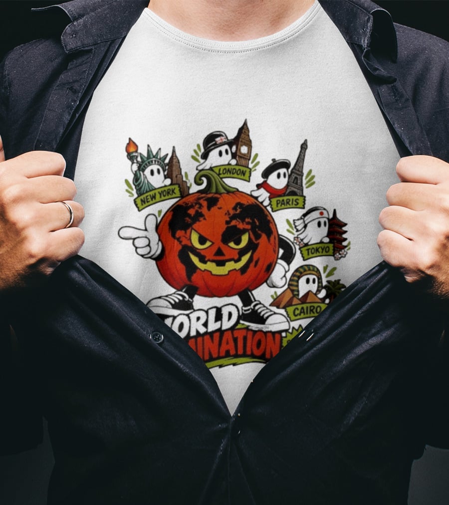 World Domination Pumpkin Spooky Season Everywhere New York London Paris Tokyo Cairo T-Shirt