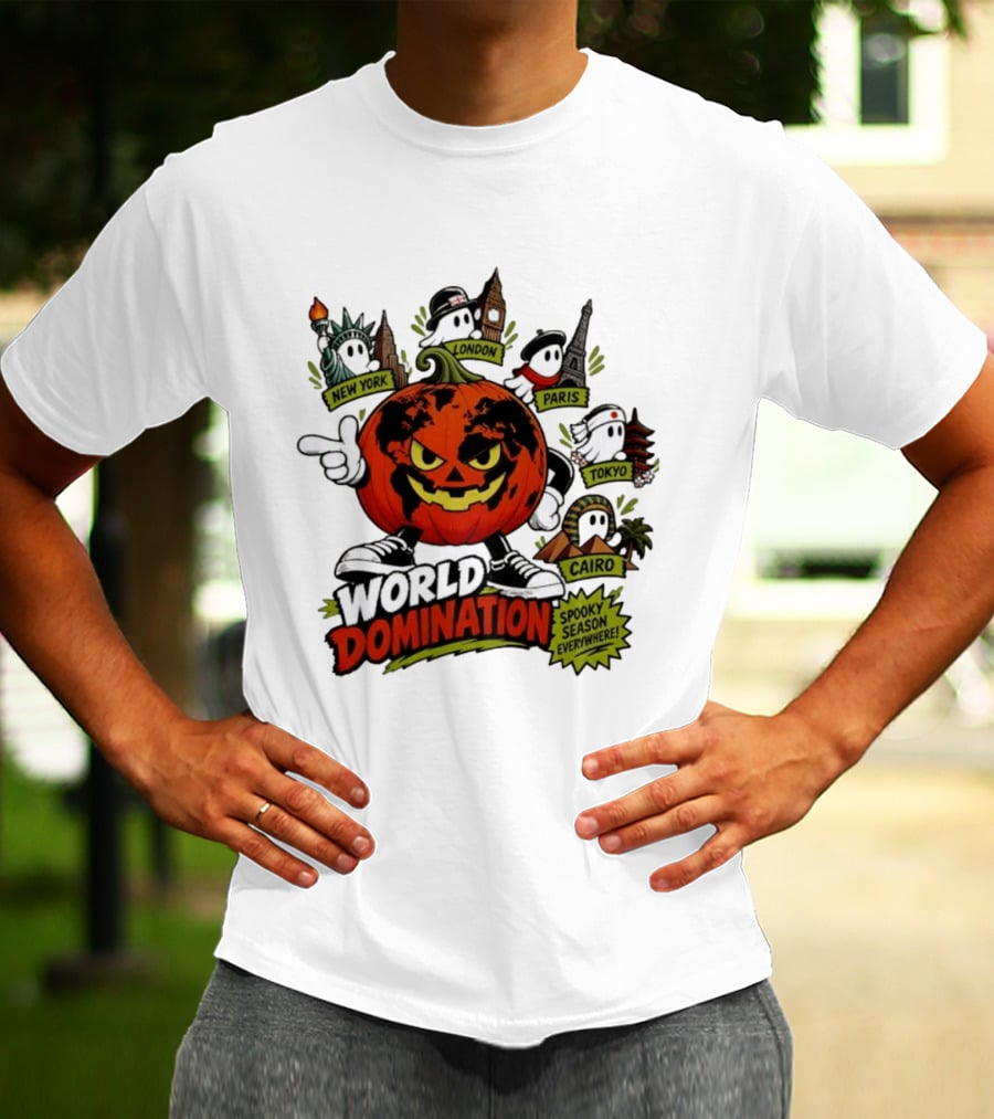 World Domination Pumpkin Spooky Season Everywhere New York London Paris Tokyo Cairo T-Shirt