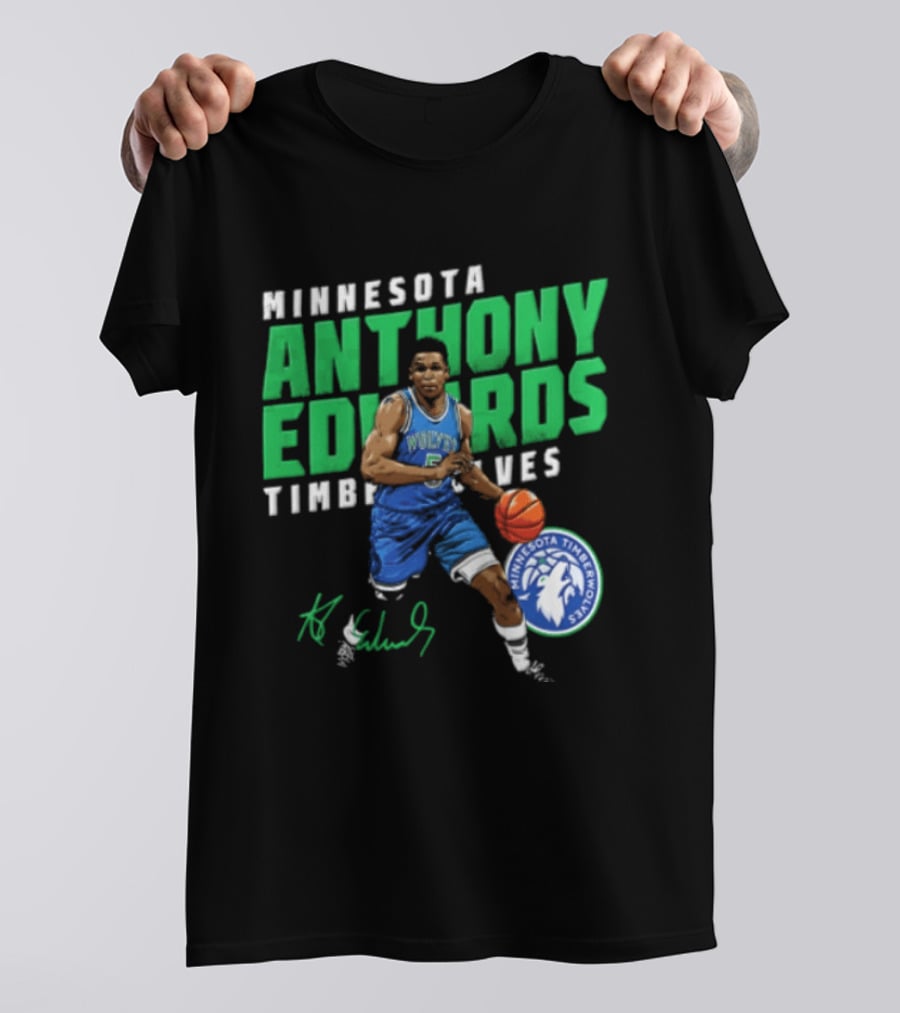 Anthony Edwards Minnesota Timberwolves NBA 5 Basketball Player Dribbling Ball T-Shirt