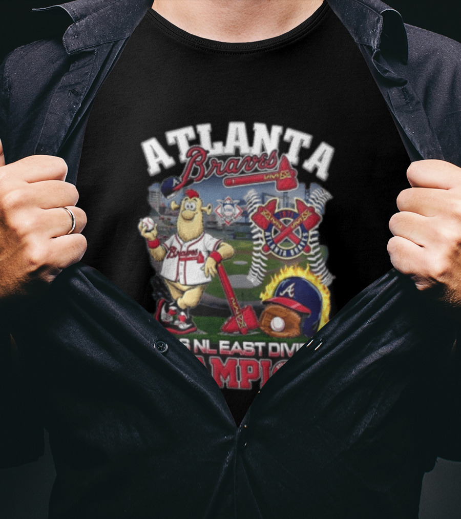 Atlanta Braves 2026 NL East Division Champions Stadium With Mascot And Baseball Bat T-Shirt