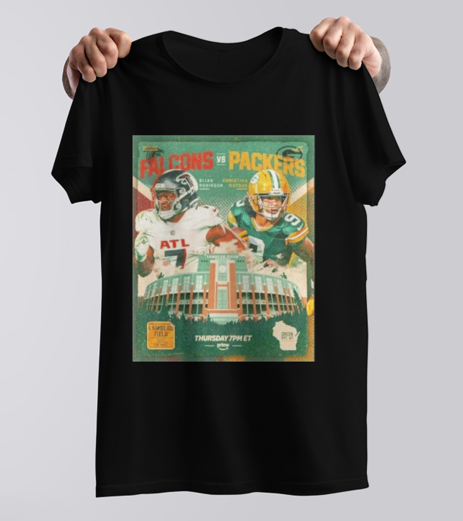 Bijan Robinson Christian Watson Falcons Vs Packers Lambeau Field Thursday 7PM ET Prime 2026 T-Shirt