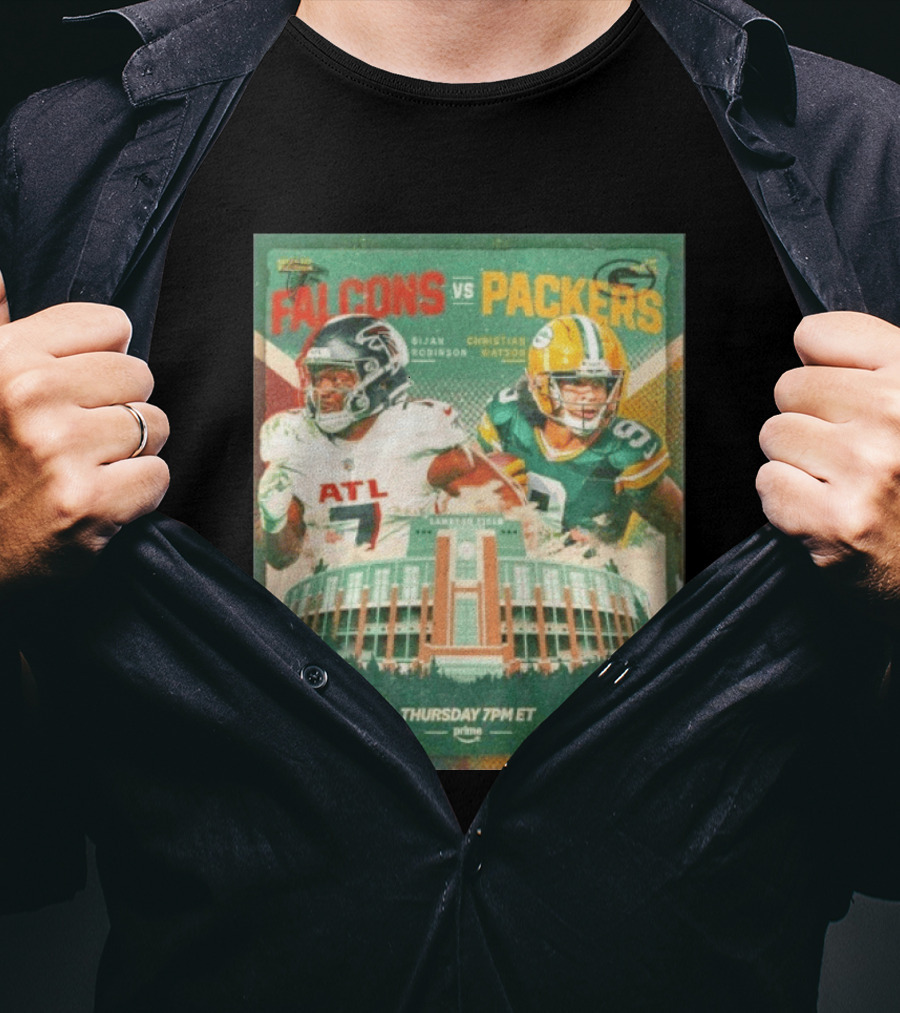 Bijan Robinson Christian Watson Falcons Vs Packers Lambeau Field Thursday 7PM ET Prime 2026 T-Shirt