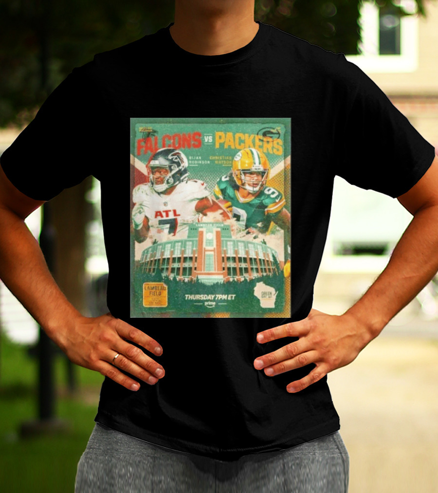 Bijan Robinson Christian Watson Falcons Vs Packers Lambeau Field Thursday 7PM ET Prime 2026 T-Shirt