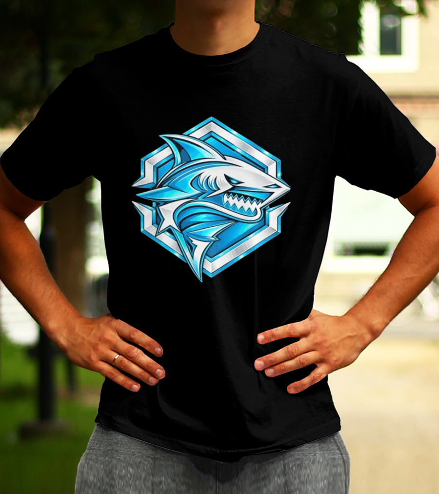 Blue Shark Hexagon Esports Gaming Shark T-Shirt