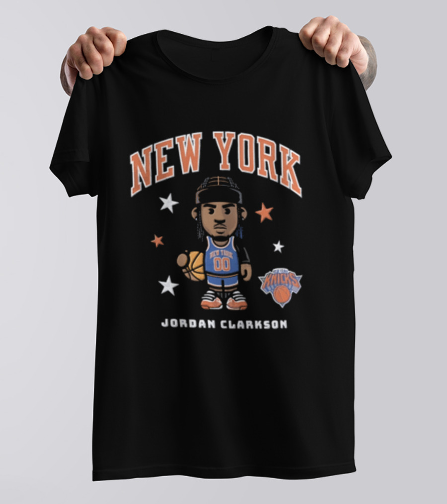 New York Knicks NBA 00 Jordan Clarkson Cartoon Basketball Player Braids Stars T-Shirt
