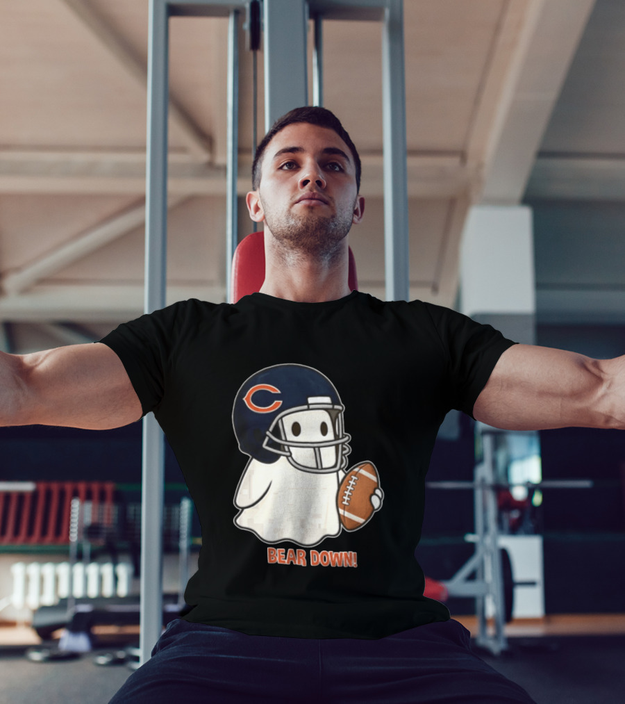 Chicago Bears Bear Down Ghost Football Helmet Holding Ball T-Shirt