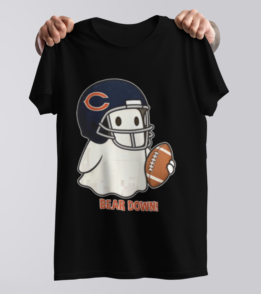 Chicago Bears Bear Down Ghost Football Helmet Holding Ball T-Shirt