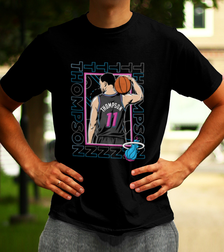Thompson 11 Miami Heat Basketball Player Holding Ball NBA T-Shirt