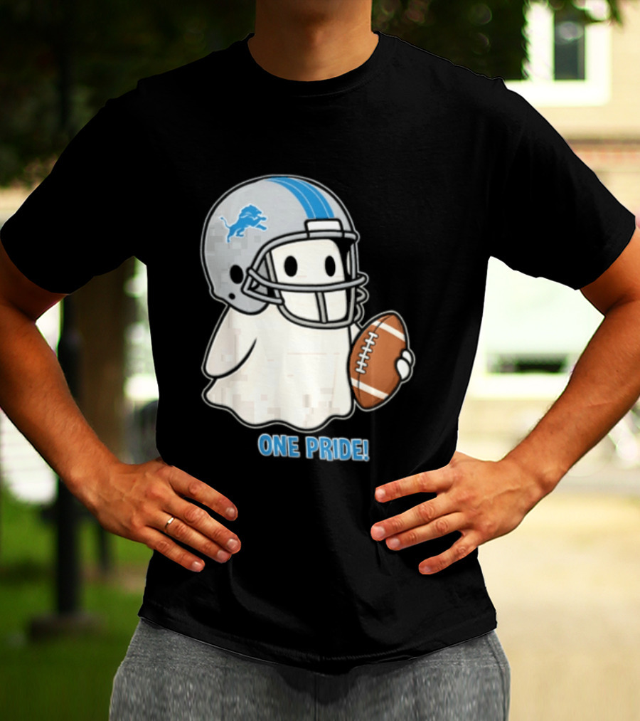 Detroit Lions Ghost One Pride Football Helmet And Ball T-Shirt