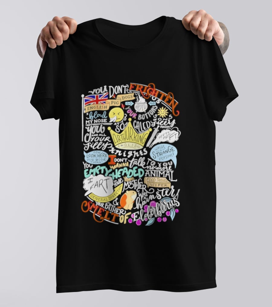 Monty Python Holy Grail Taunting French Knight Humorous Quote Crown Flag T-Shirt