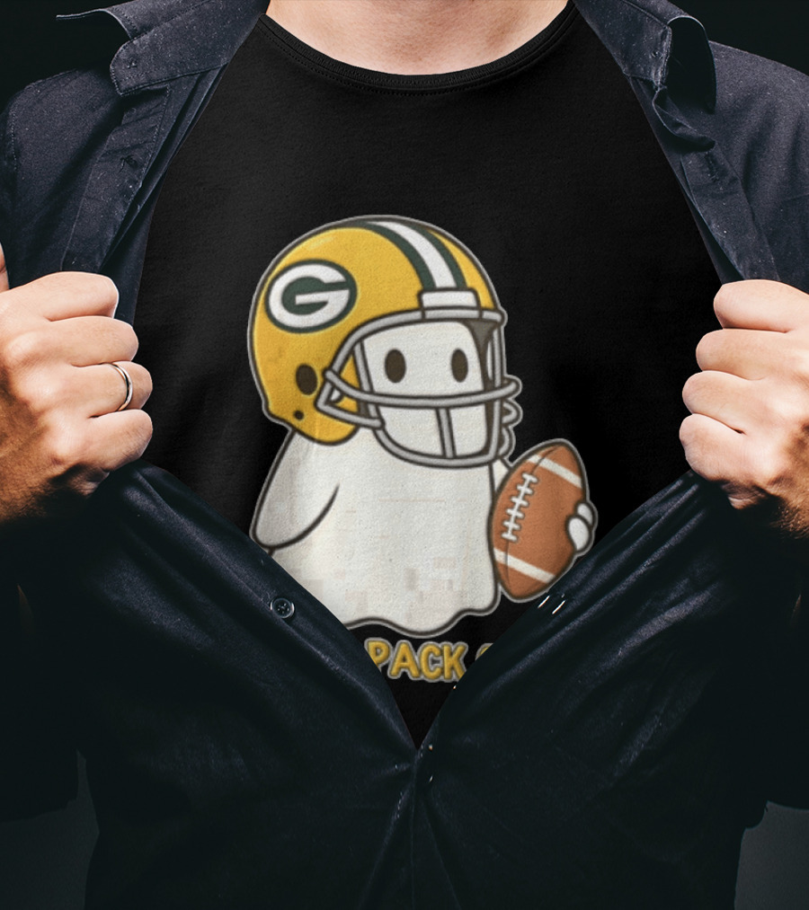 Go Pack Go Ghost With Green Bay Packers Football Helmet And Ball T-Shirt