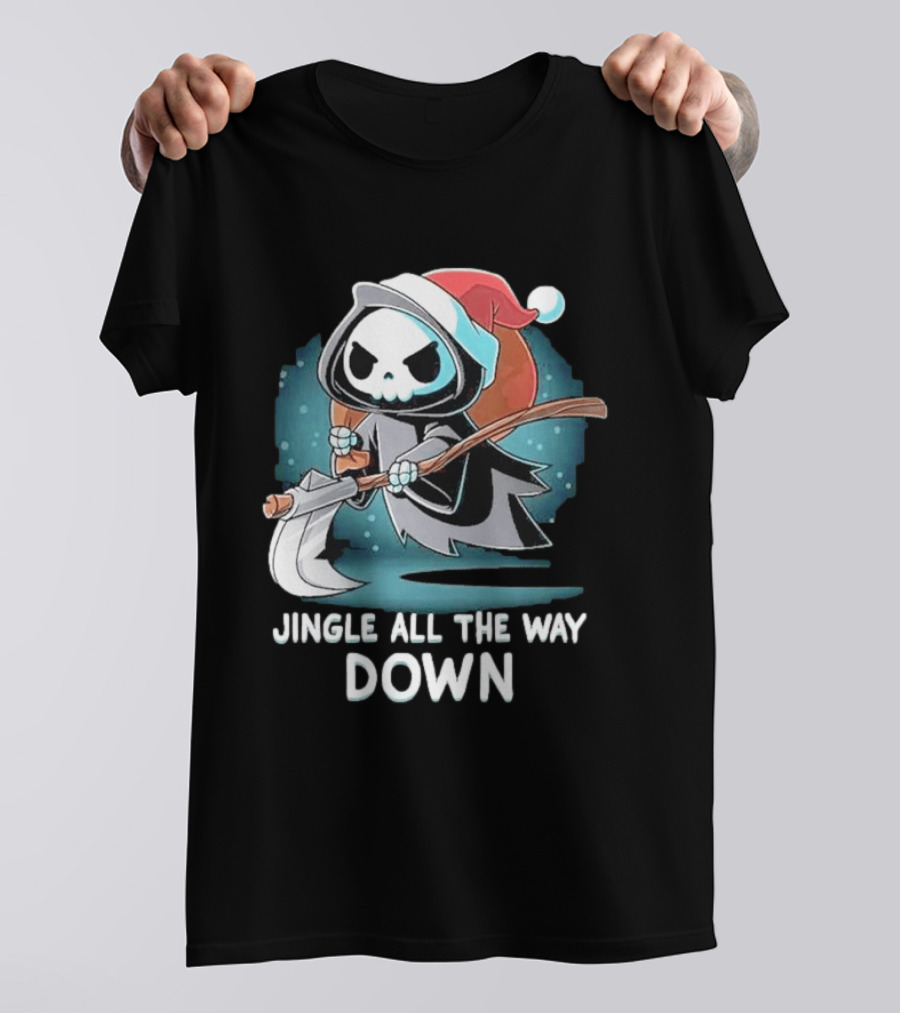 Jingle All The Way Down Grim Reaper Santa Hat T-Shirt