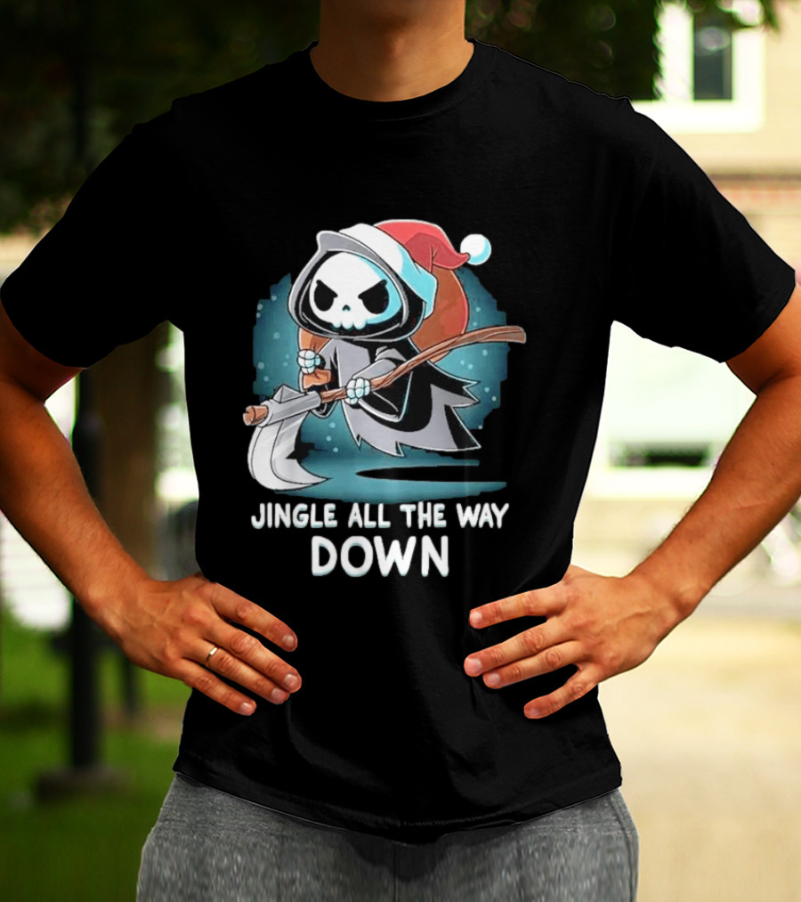 Jingle All The Way Down Grim Reaper Santa Hat T-Shirt