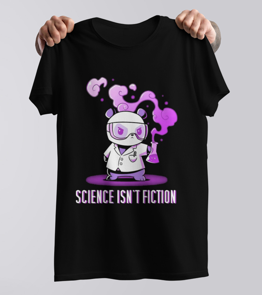Science Isn't Fiction Panda Scientist With Beaker And Purple Smoke T-Shirt