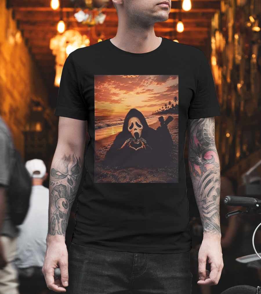 Ghostface Romantic Beach Sunset Valentine's Day Scream Lover T-Shirt