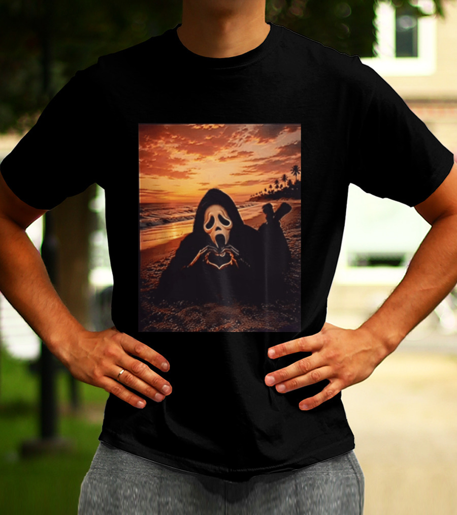 Ghostface Romantic Beach Sunset Valentine's Day Scream Lover T-Shirt