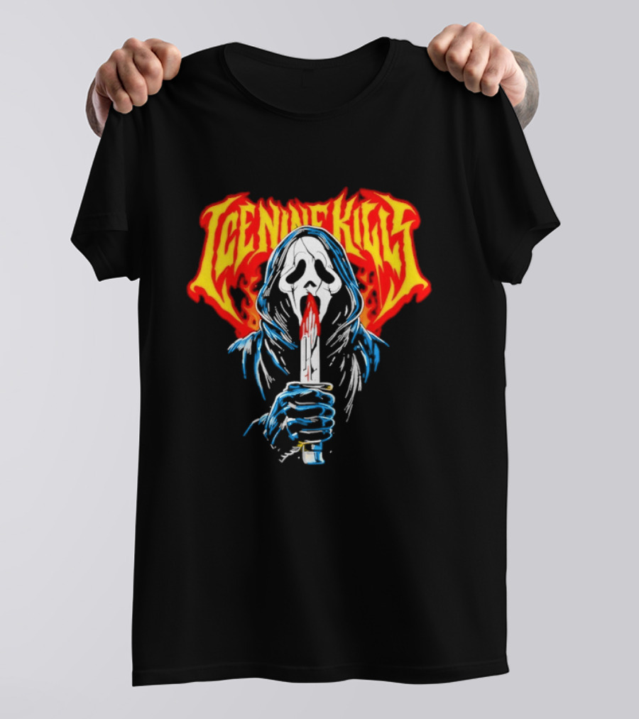 Ice Nine Kills Ghostface Horror Metal Band Red Text Knife T-Shirt