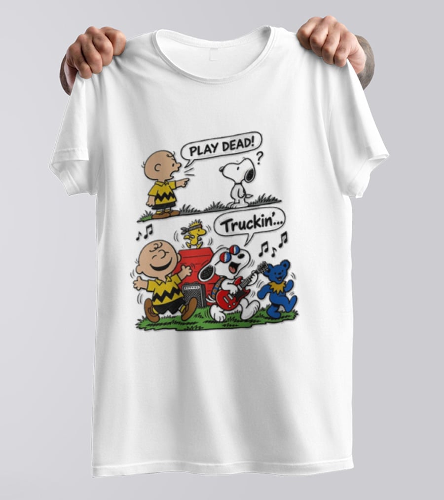 Charlie Brown Snoopy Grateful Dead Play Dead Truckin Dancing Characters T-Shirt