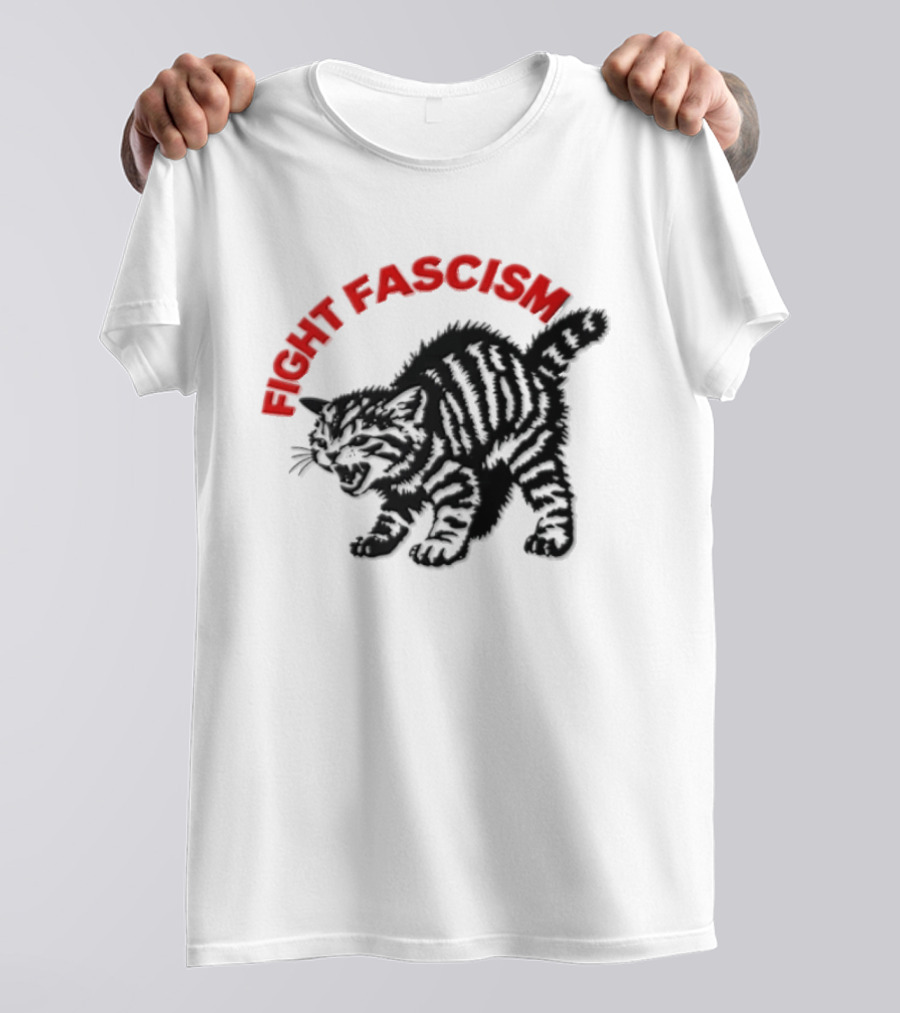 Hissing Striped Kitten Fight Fascism Arched T-Shirt