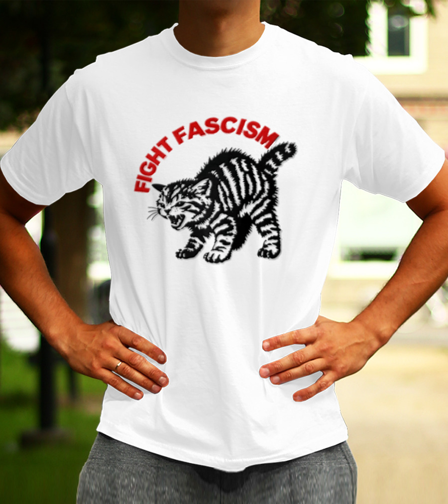 Hissing Striped Kitten Fight Fascism Arched T-Shirt