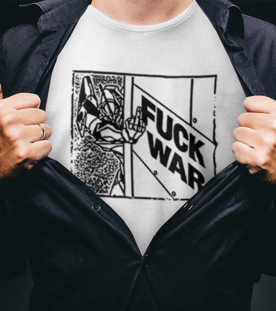 Fuck War Robot Middle Finger Gesture T-Shirt